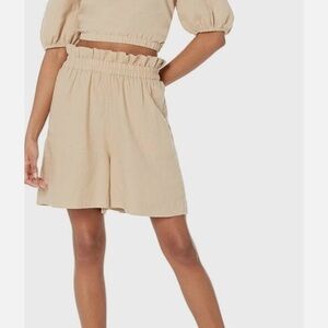 THE DROP Tan High Waist Relaxed Fit Shorts